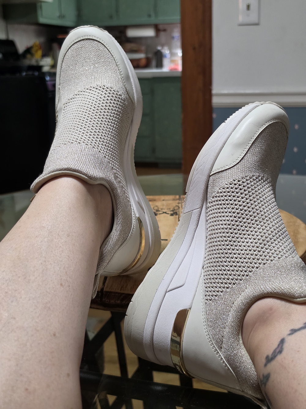 Slip-On Knit Platform Sneakers in Beige